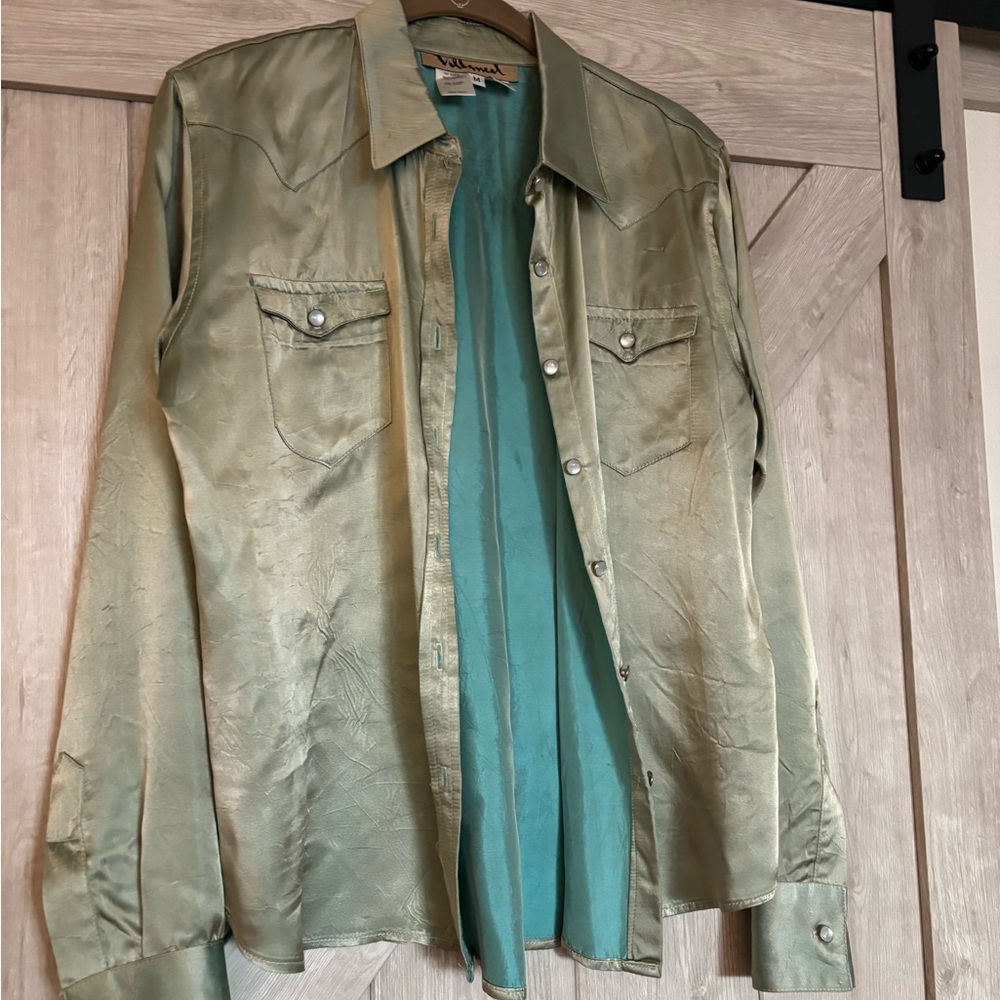 Crinkled Satin Western Shirt